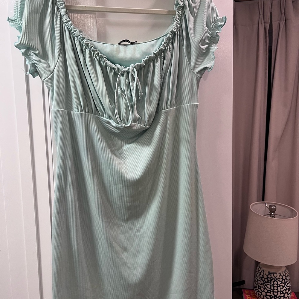 Fashion Nova Mint Chemise with Ruffle Sleeves